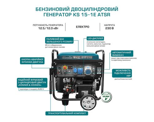 Бензиновий двоциліндровий генератор Könner & Söhnen KS 15-1E ATSR