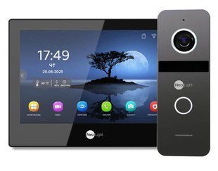Комплект Neolight ALPHA Hybrid IP KIT B/Graphite: гібридний відеодомофон 8" з Wi-Fi, 2 Мп відеопанель та PoE адаптер для панелі виклику